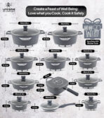 🍳 Ensemble de casseroles LIFE SMILE à texture granit (29 pièces) – Doté d'un revêtement antiadhésif multicouche en granit, 100 % sans PFOA ; comprend un ensemble complet d'ustensiles de cuisine et de friture.